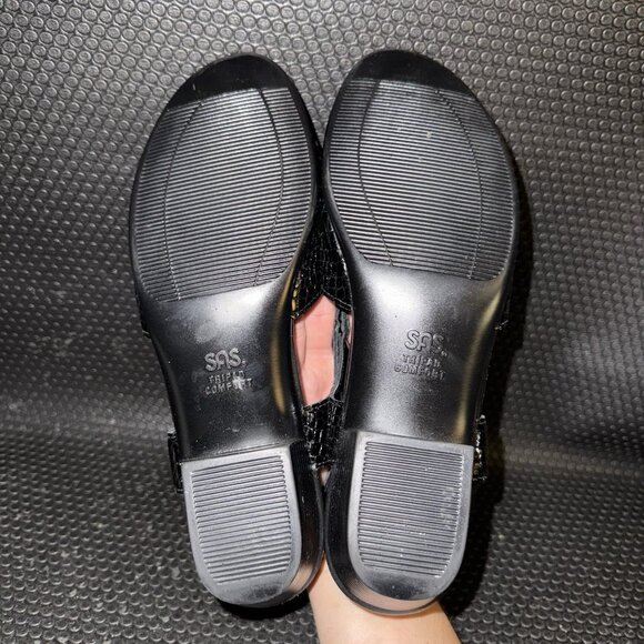 SAS Open Toe Suntimer Black Patent Leather Croc Print Tripad Sandals Size 8.5 - Picture 7 of 9
